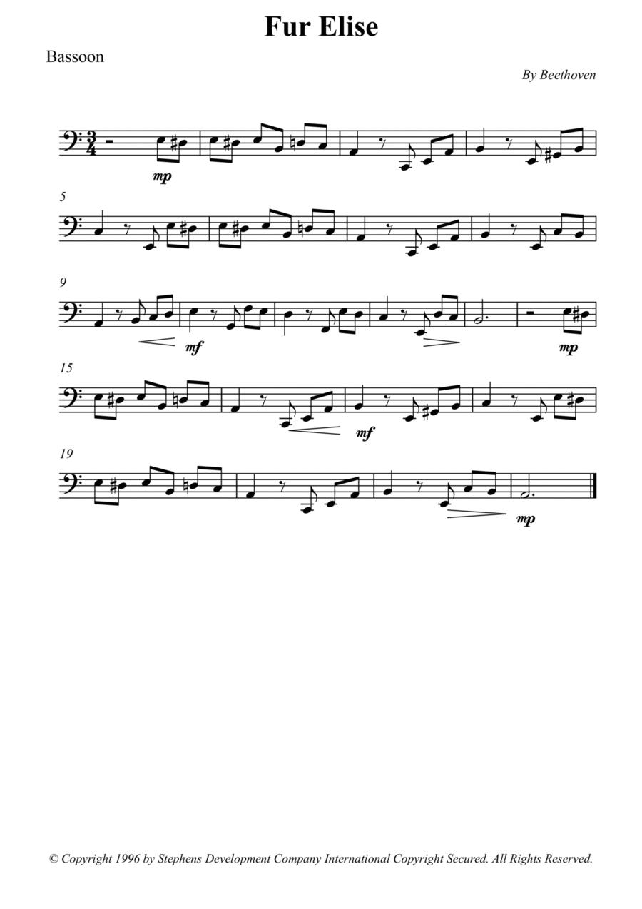Fur Elise Bassoon Solo scores gallery preview page 1