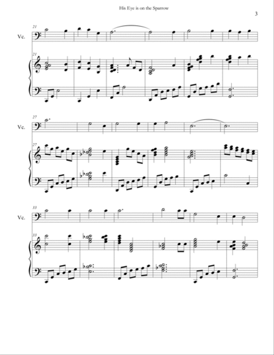 His Eye is on the Sparrow (Advanced Piano & Cello) Piano scores gallery preview page 3