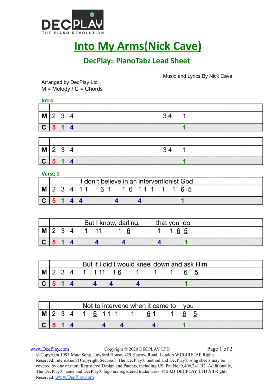 Into My Arms Easy Piano scores gallery preview page 1