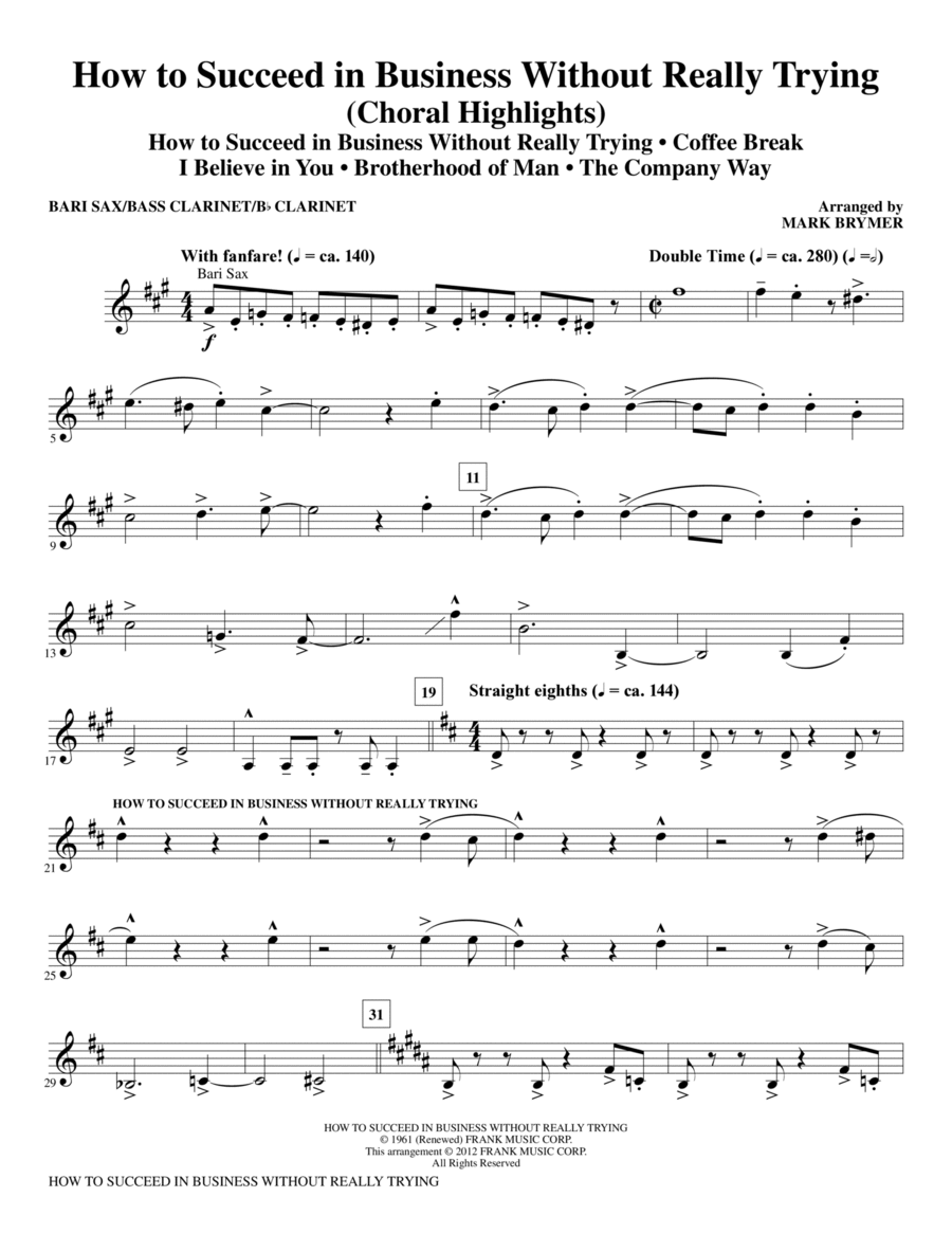 How to Succeed In Business Without Really Trying (Medley) - Baritone Sax Choir scores gallery preview page 1