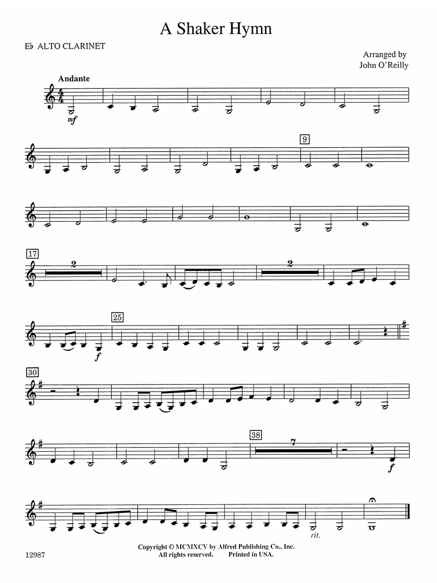 A Shaker Hymn: E-flat Alto Clarinet