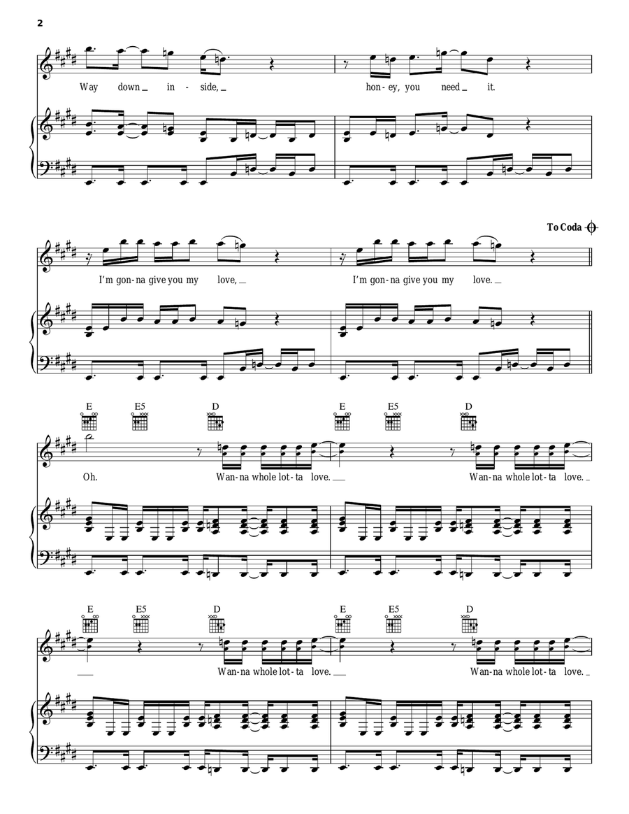 Whole Lotta Love Piano, Vocal, Guitar scores gallery preview page 2