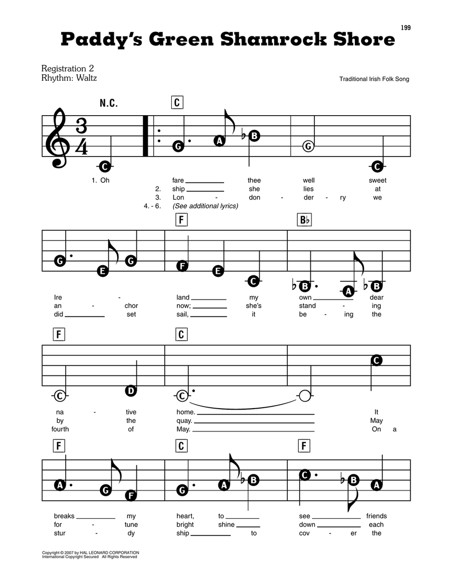 Paddy's Green Shamrock Shores Electronic Keyboard scores gallery preview page 1