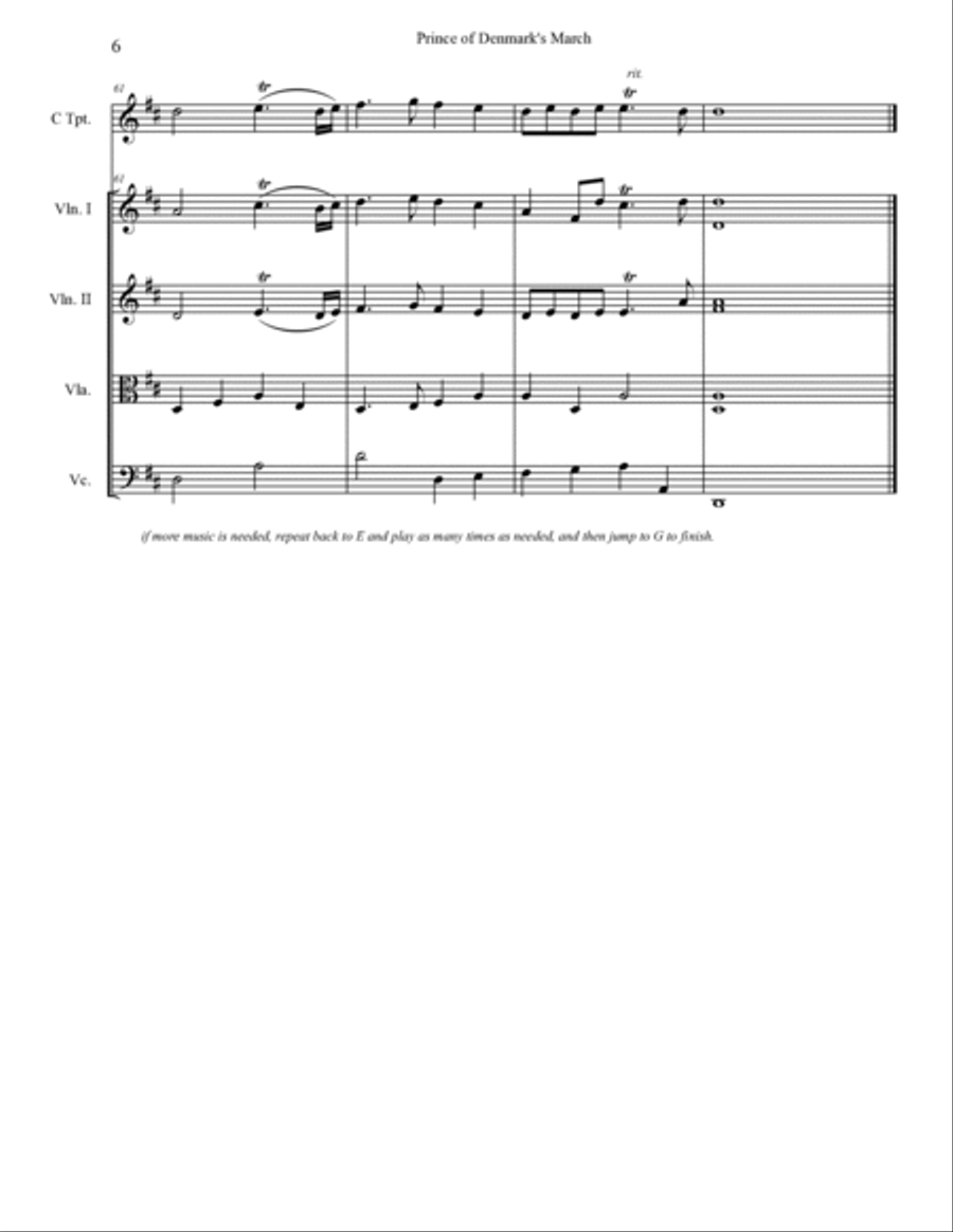 Trumpet Voluntary (Prince of Denmark's March) - Jeremiah Clarke - C Trumpet and String Quartet Chamber Orchestra scores gallery preview page 6