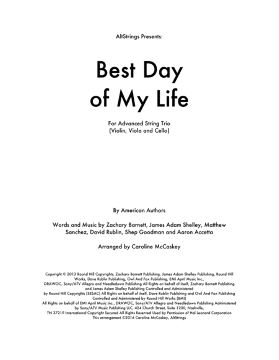 Best Day Of My Life String Trio scores gallery preview page 1