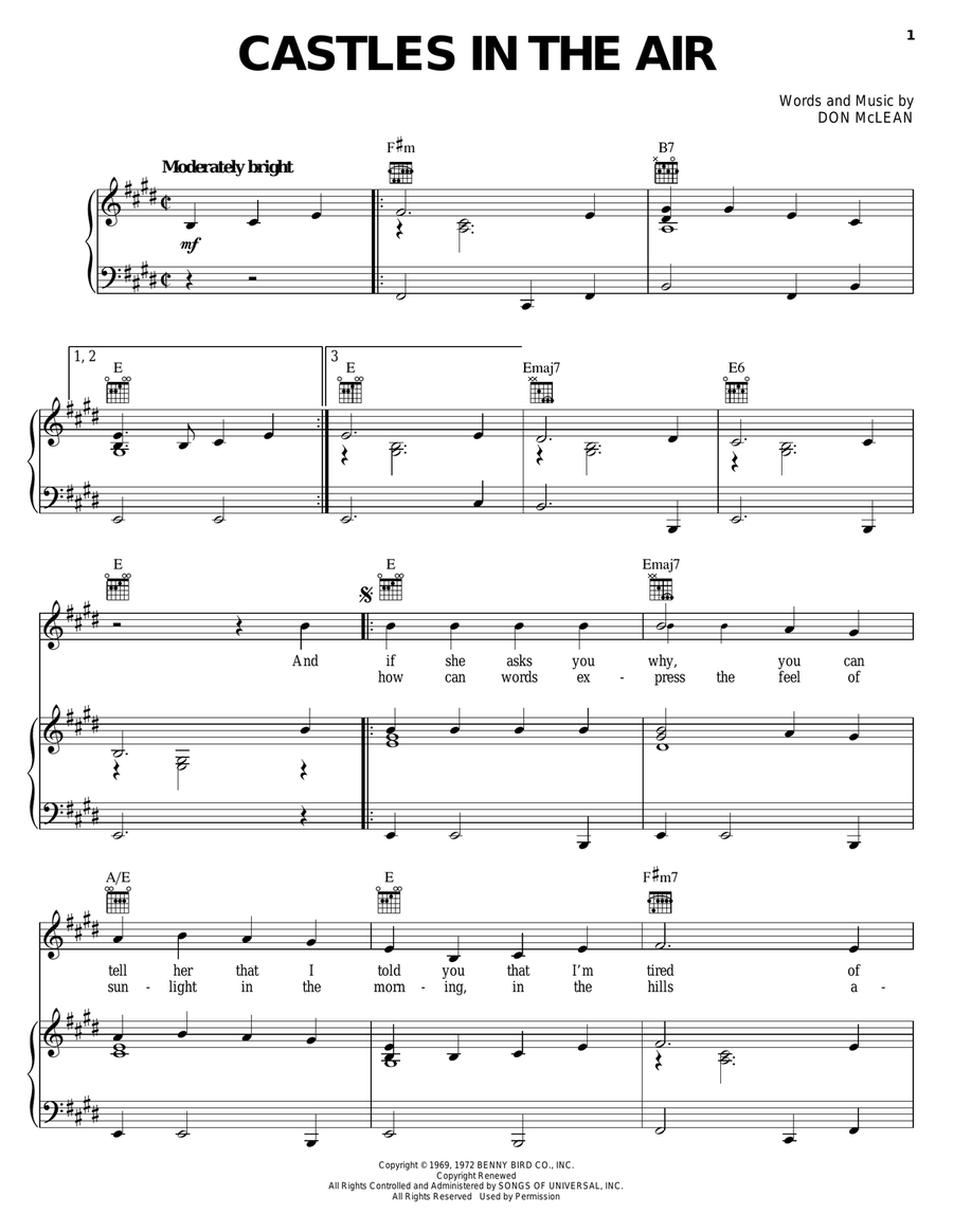 Castles In The Air Piano, Vocal, Guitar scores gallery preview page 1