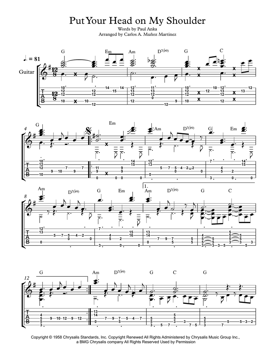 Put Your Head On My Shoulder Electric Guitar scores gallery preview page 1