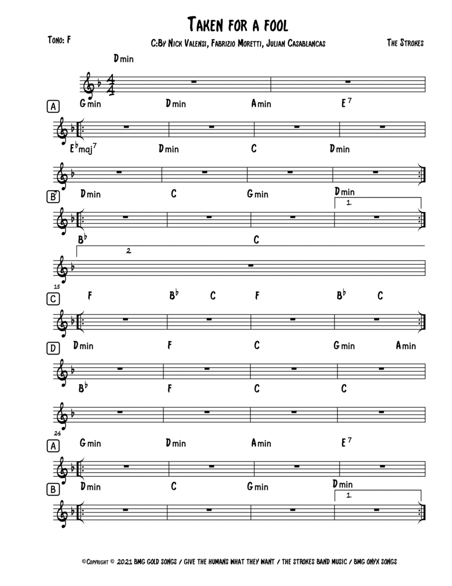 Taken For A Fool Easy Piano scores gallery preview page 1