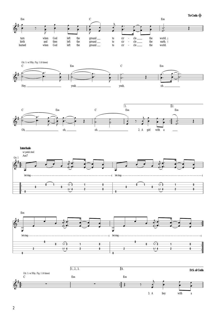 Boy With A Coin by Iron & Wine Easy Guitar Digital Sheet Music