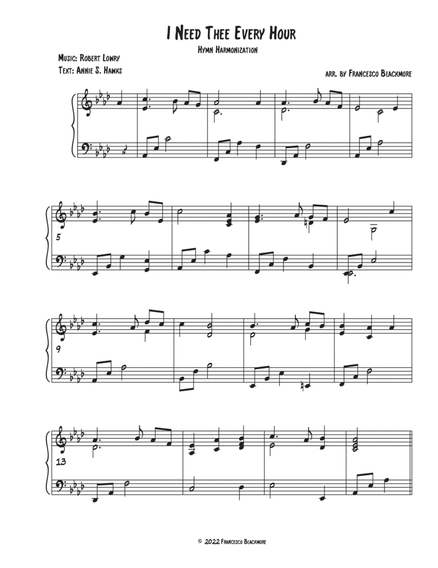 I Need Thee Every Hour (Hymn Reharmonized) Piano Solo scores gallery preview page 1