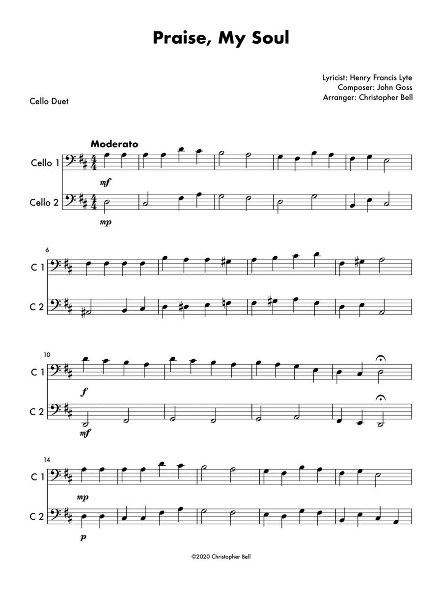 Praise, My Soul - Easy Cello Duet