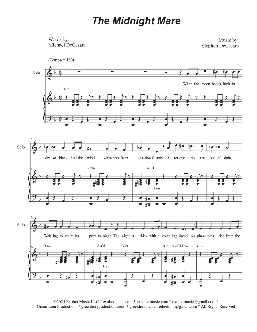 The Midnight Mare (Vocal solo with Soprano and Tenor solo) Tenor Voice scores gallery preview page 1