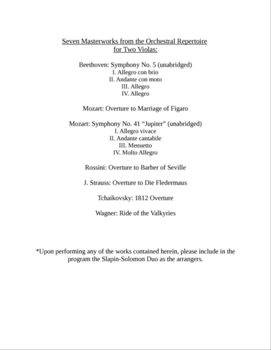 Seven Masterworks from the Orchestral Repertoire for Two Violas String Duet scores gallery preview page 2
