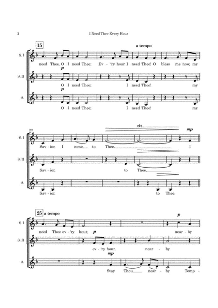 I Need Thee Every Hour - SSA A Cappella SSA scores gallery preview page 3
