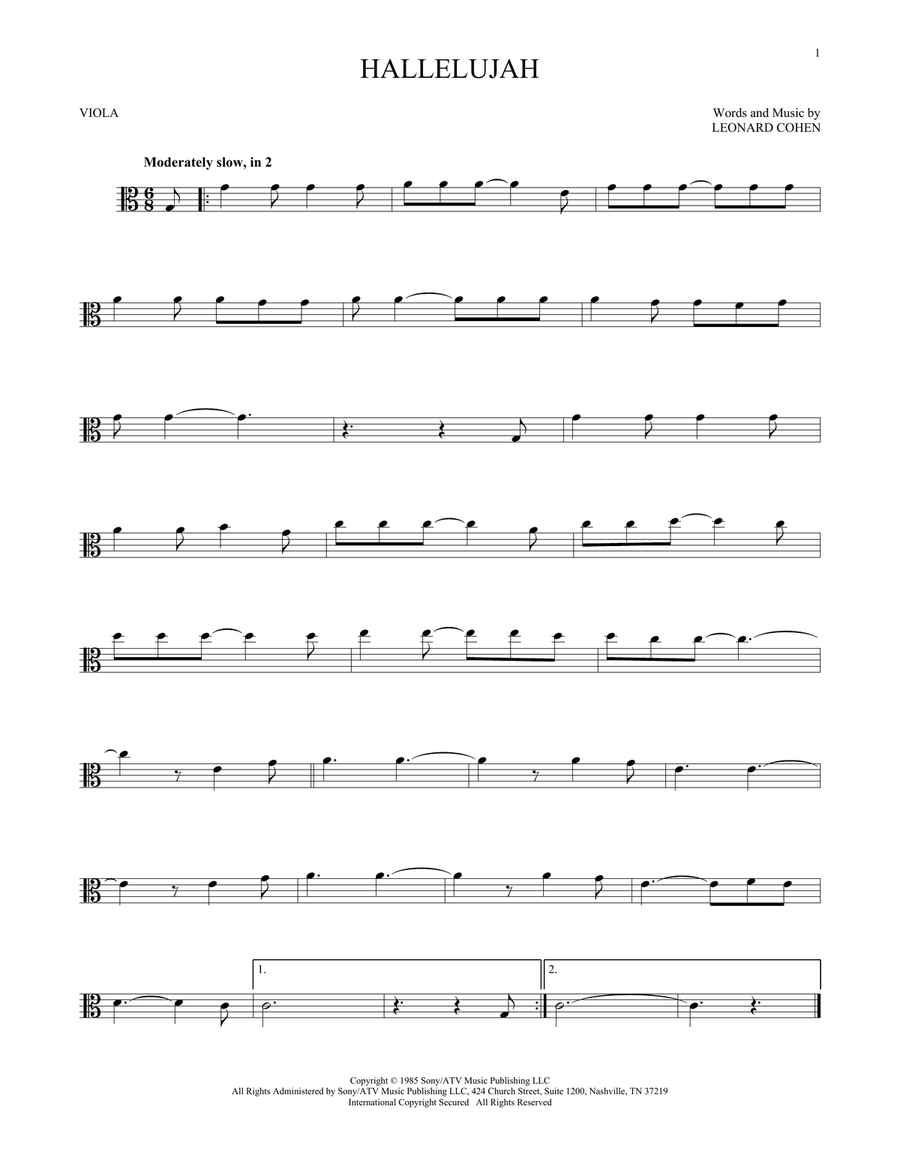 Hallelujah Hallelujah Viola Solo scores gallery preview page 1