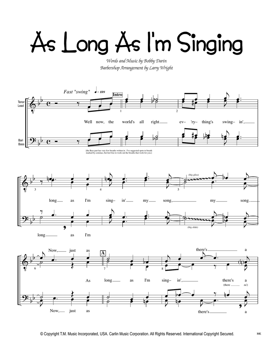 As Long As I'm Singing TTBB scores gallery preview page 1