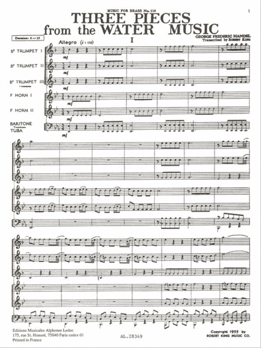 3 Pieces From The Water Music, Transcribed For Brass Choir Or Sextet By Ro School and Community scores gallery preview page 2