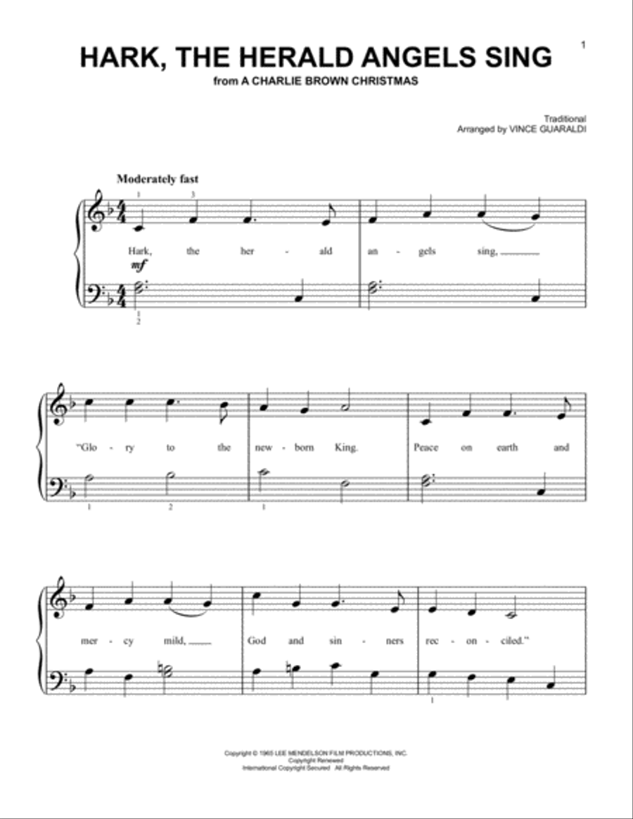 Hark, The Herald Angels Sing Easy Piano scores gallery preview page 1