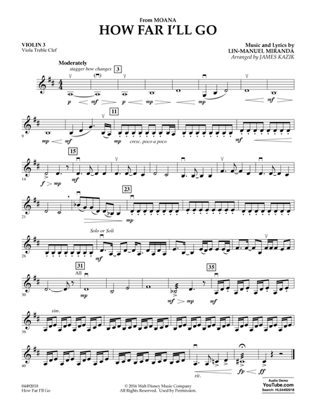 How Far I'll Go (from Moana) - Violin 3 (Viola Treble Clef)