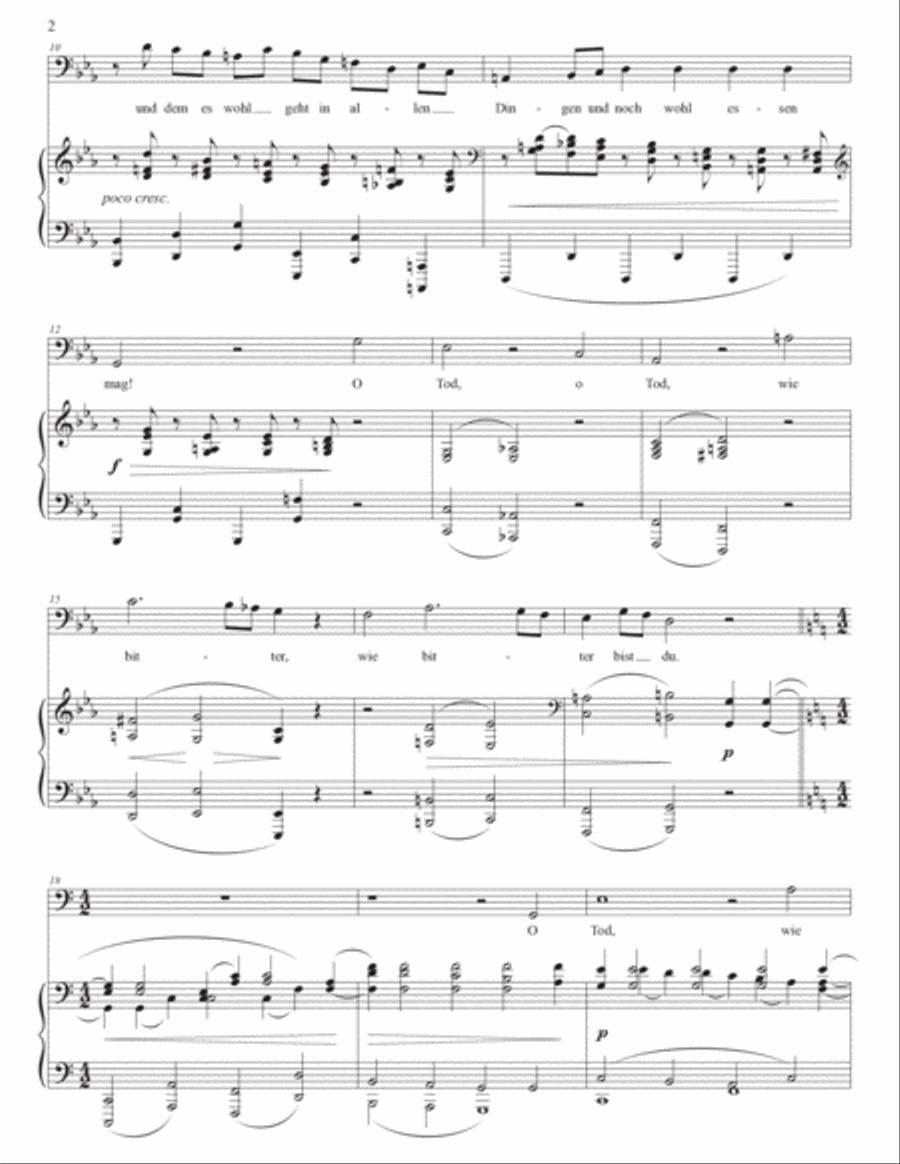 BRAHMS: O Tod, wie bitter bist du, Op. 121 no. 3 (transposed to C minor, bass clef) Voice scores gallery preview page 3