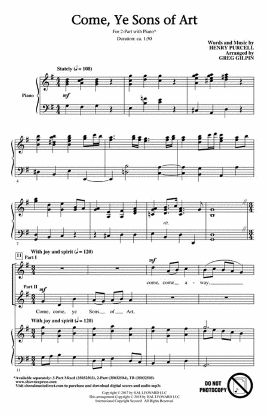 Come, Ye Sons of Art 2-Part scores gallery preview page 2