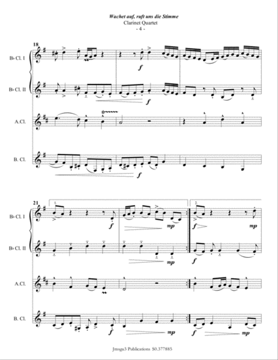 Bach: Wachet auf for Clarinet Quartet Clarinet Quartet scores gallery preview page 5