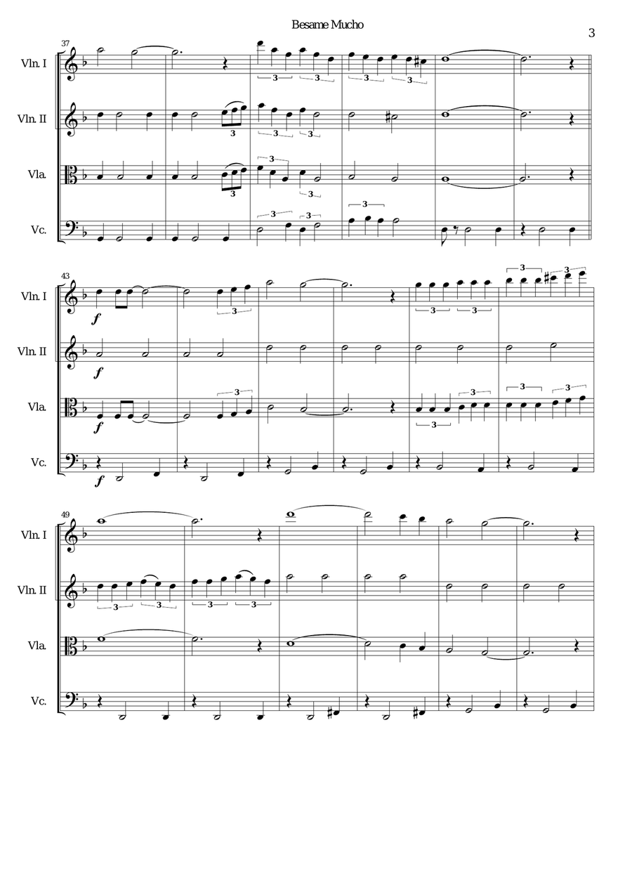 Besame Mucho (Kiss Me Much) String Quartet scores gallery preview page 3