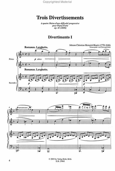 Trois Divertissements op. 41 (1816) -à quatre Mains d'une difficulté progressive pour Piano-Forte-