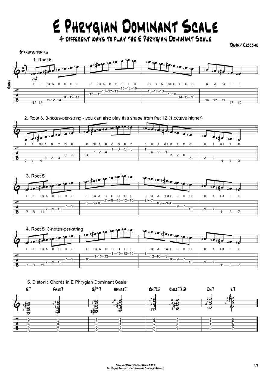 E Phrygian Dominant Scale (4 Ways to Play) Electric Guitar scores gallery preview page 1