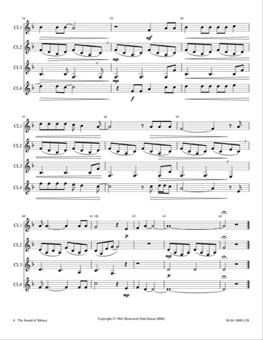 The Sound Of Silence Woodwind Ensemble scores gallery preview page 6