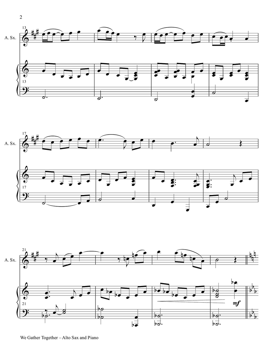 WE GATHER TOGETHER (Duet – Alto Sax and Piano/Score and Parts) Woodwind Duet scores gallery preview page 3