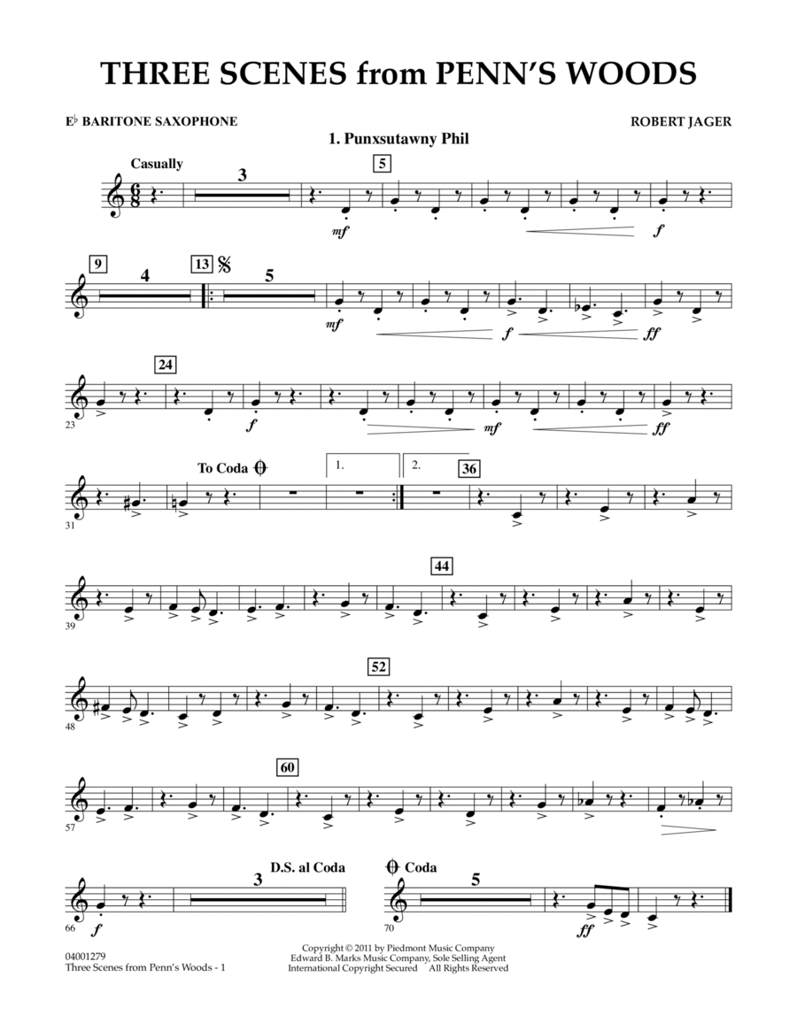 Three Scenes From Penn's Woods - Eb Baritone Saxophone Concert Band scores gallery preview page 1