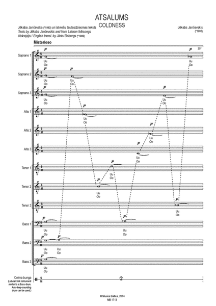 Atsalums (Coldness) for Soprano Solo, SSSAAATTTBBB Choir and Bass Drum