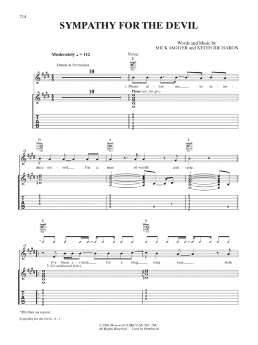 Sympathy for the Devil Guitar Tablature scores gallery preview page 1
