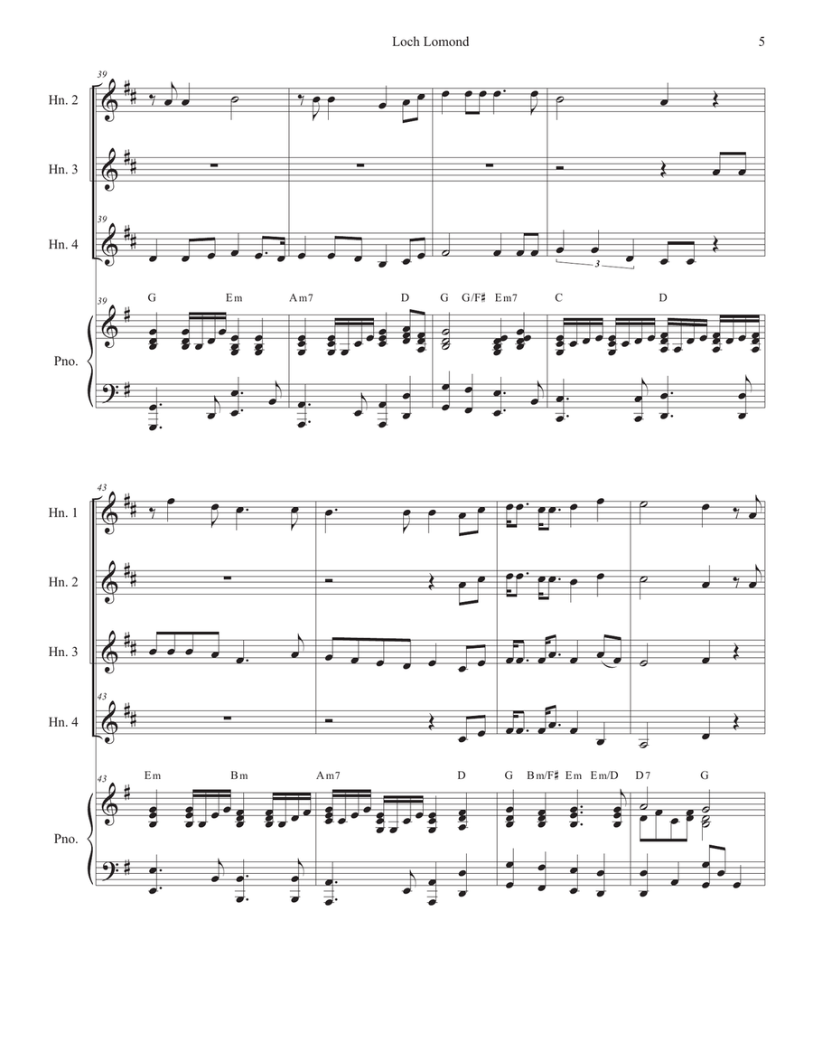 Loch Lomond (French Horn Quartet and Piano) French Horn Quartet scores gallery preview page 5