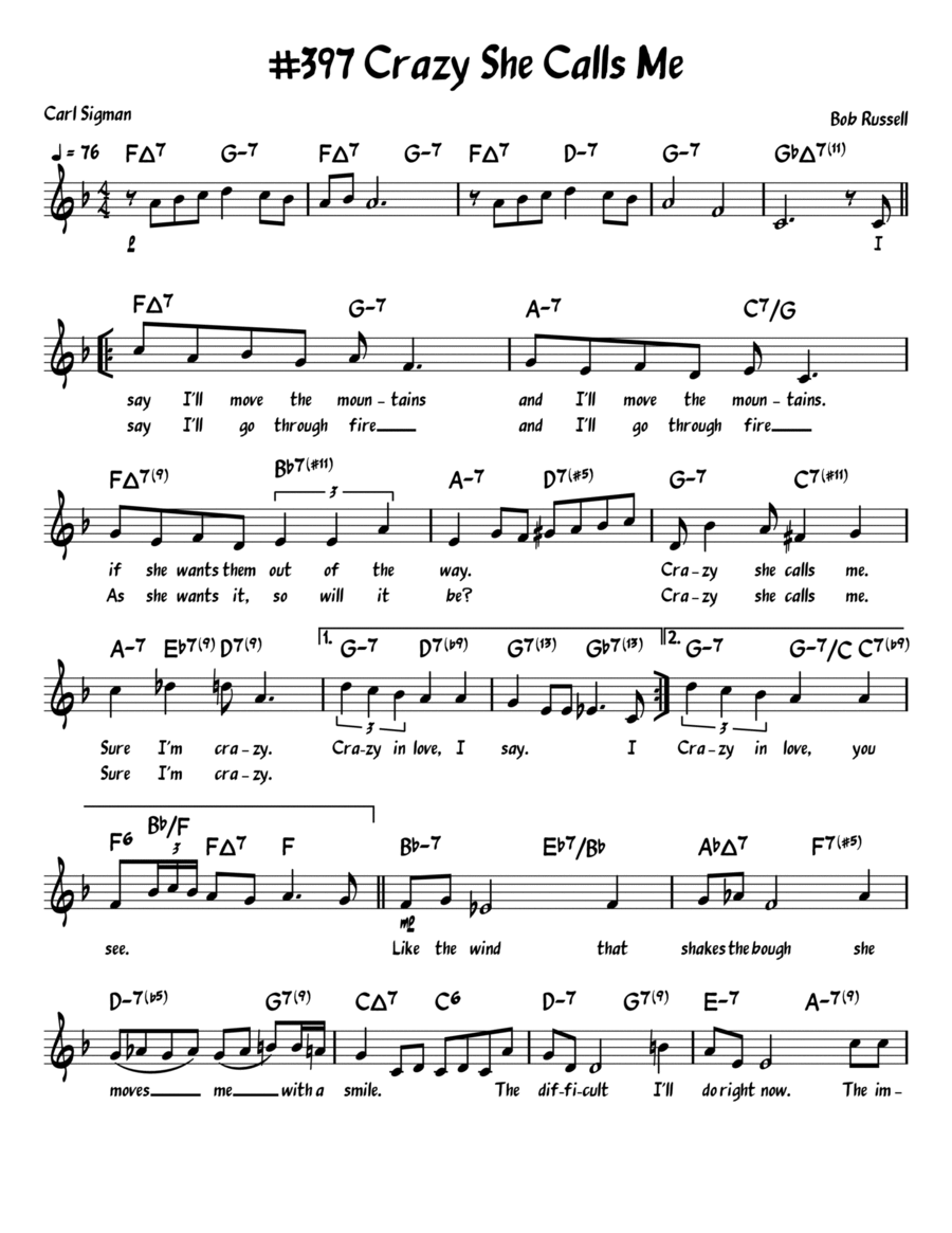 Crazy She Calls Me Piano, Vocal, Guitar scores gallery preview page 1