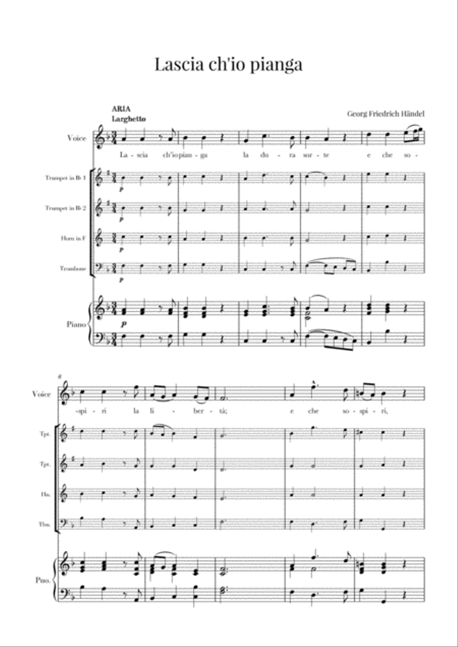 Haendel - Lascia ch’io pianga (for Soprano, Brass Quartet and Piano)