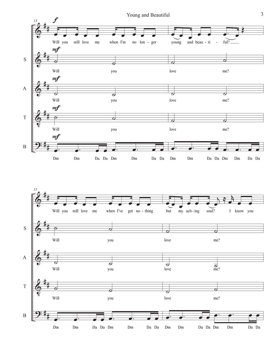 Young And Beautiful 4-Part scores gallery preview page 3