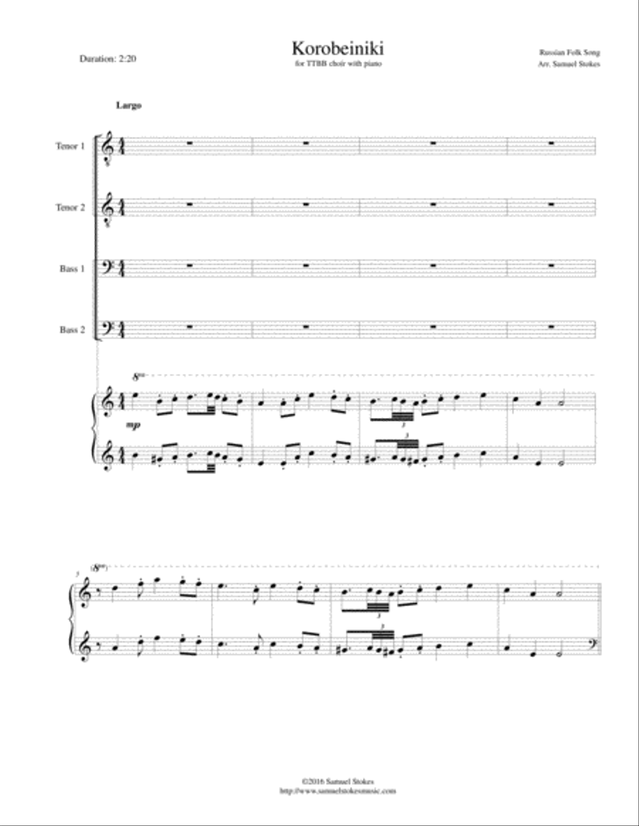 Korobeiniki (Korobushka) - for TTBB choir with piano accompaniment TTBB scores gallery preview page 1