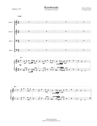 Korobeiniki (Korobushka) - for TTBB choir with piano accompaniment