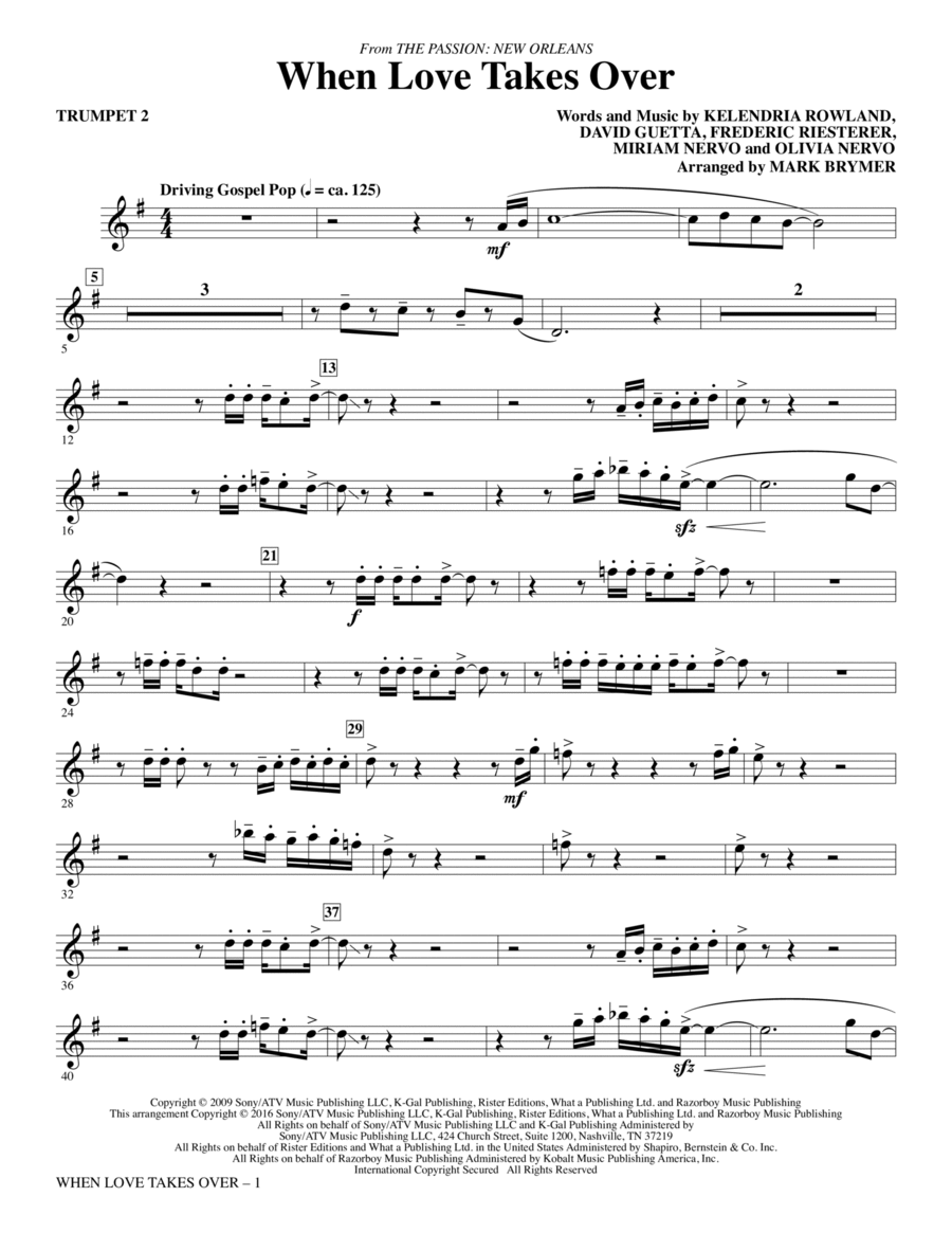 When Love Takes Over (from The Passion: New Orleans) - Trumpet 2 Choir scores gallery preview page 1