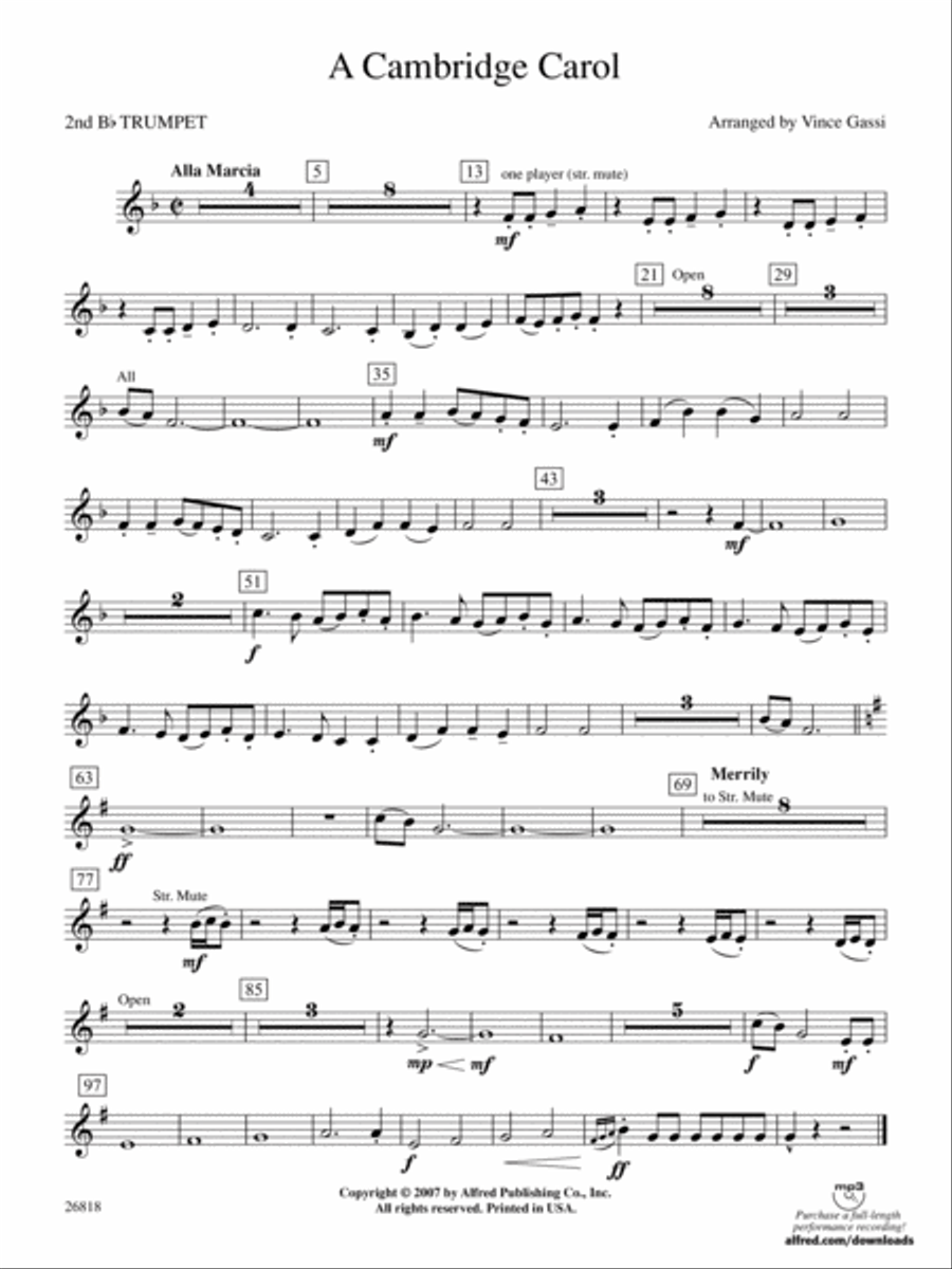 A Cambridge Carol: 2nd B-flat Trumpet Concert Band scores gallery preview page 1
