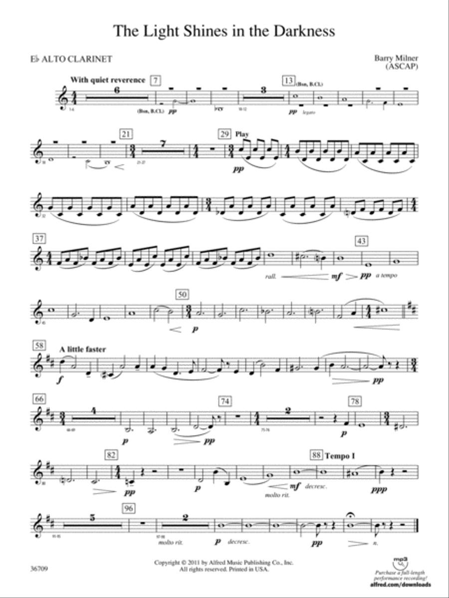 The Light Shines in the Darkness: (World Part) E-flat Alto Clarinet Concert Band scores gallery preview page 1