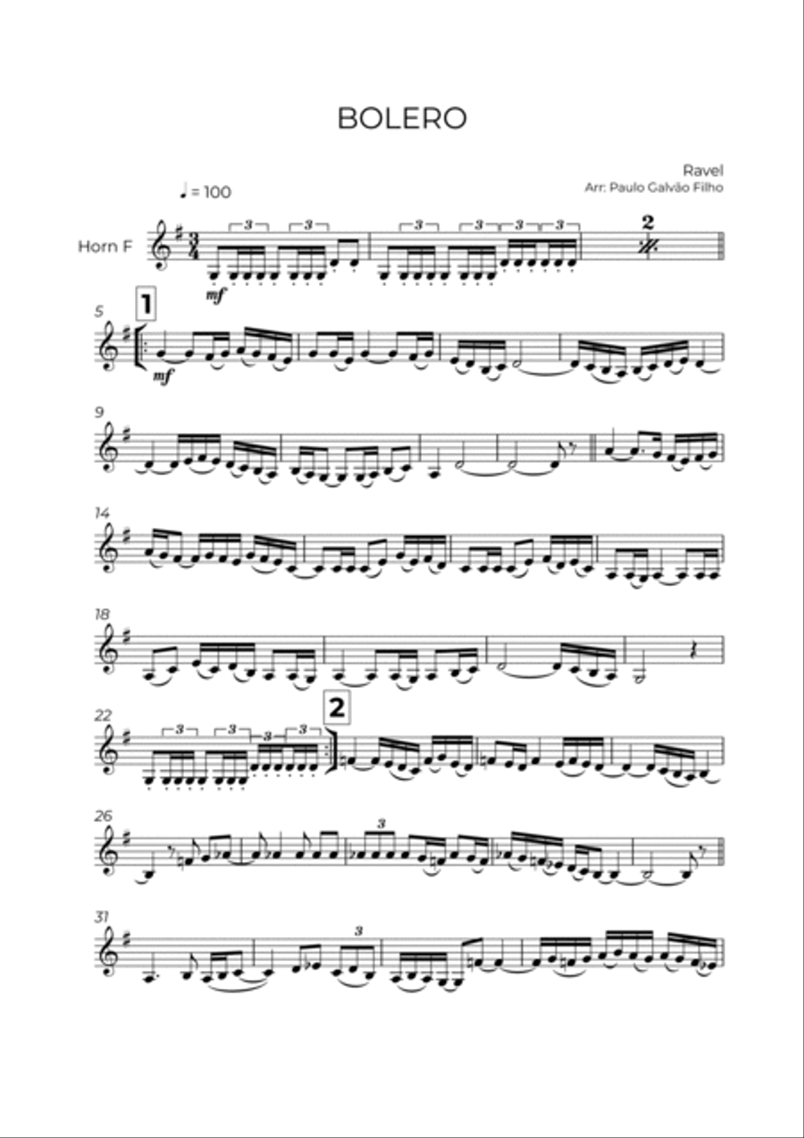 BOLERO - RAVEL – HORN SOLO Horn Solo scores gallery preview page 2
