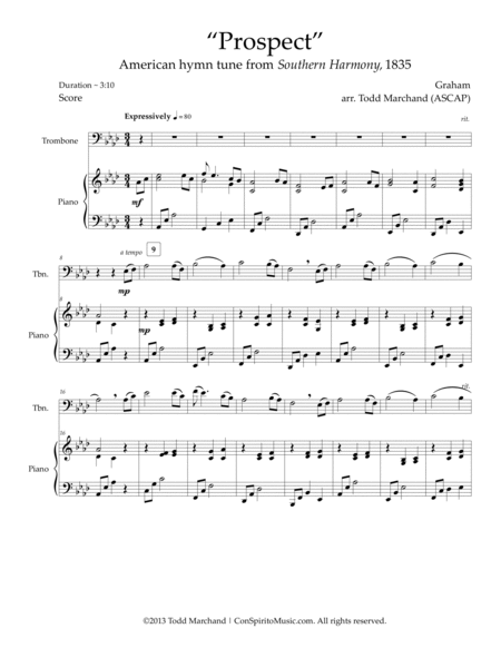 "Prospect" American hymn tune - trombone (euphonium, cello), piano image number null