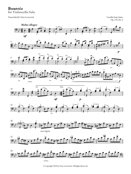 Saint-Saëns - Bourrée, Op. 135, No. 4 (Transcribed for Cello Solo)