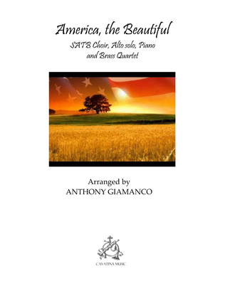 Book cover for America, the Beautiful (SATB choir, piano, alto solo, brass quartet)