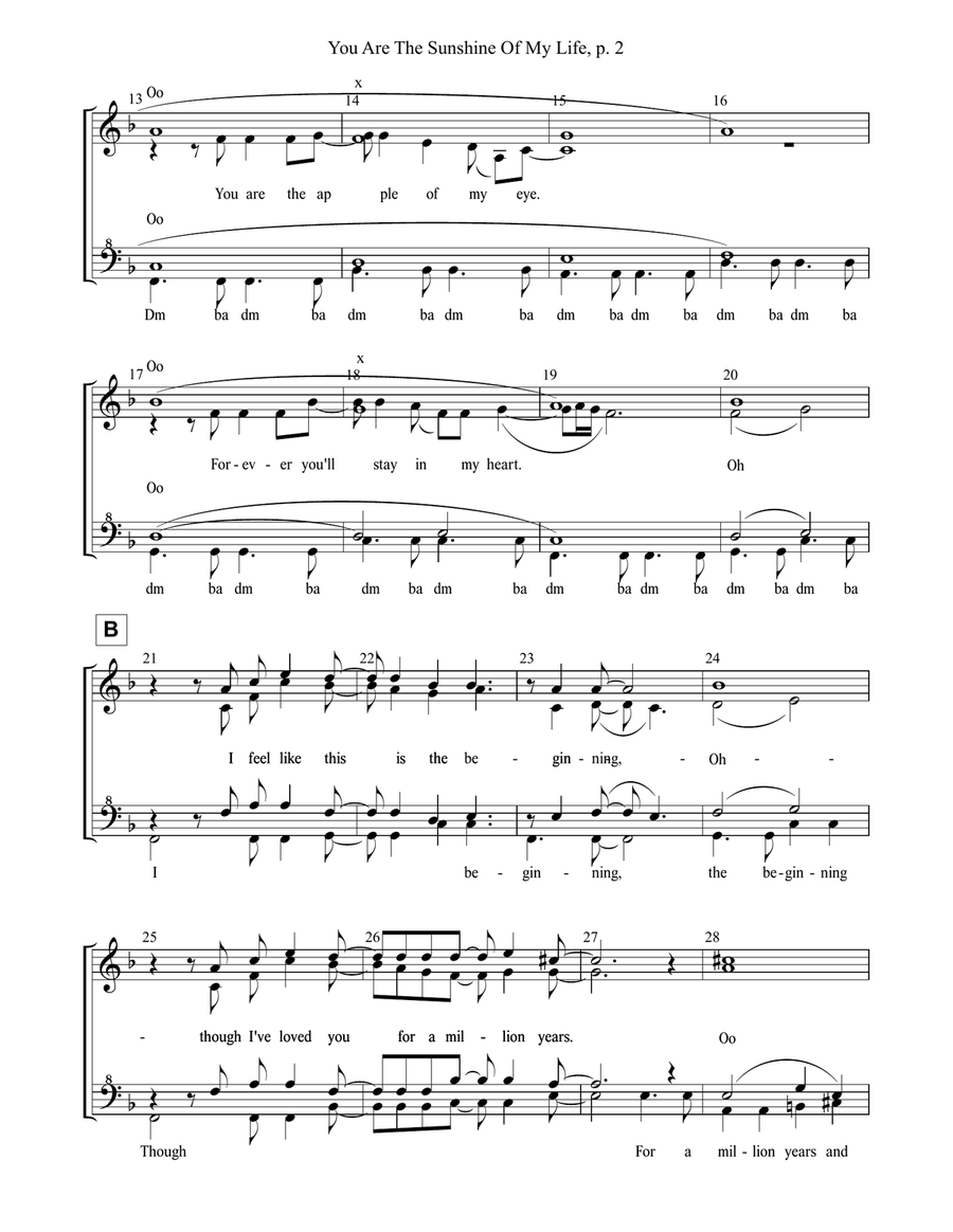 You Are The Sunshine Of My Life SSAA scores gallery preview page 2