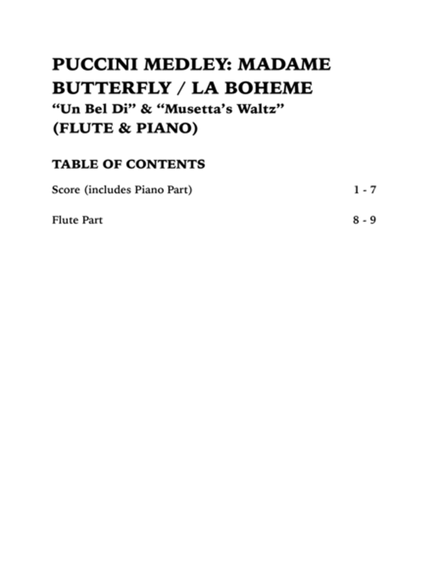 Puccini Medley: Un Bel Di (Madame Butterfly) and Musetta's Waltz (La Boheme): Flute and Piano image number null