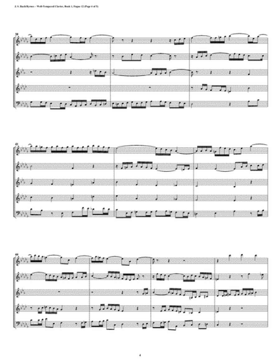 Fugue 12 from Well-Tempered Clavier, Book 1 (Woodwind Quintet) image number null